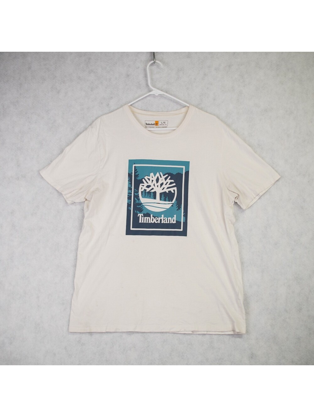 Timberland Mens Regular Fit Crew Neck Tee Shirt Size Large White Box Logo Read